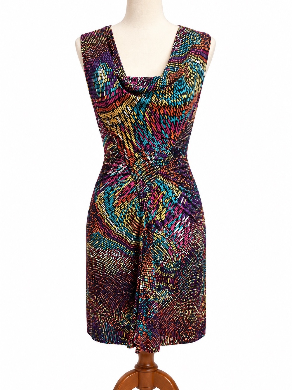 Trina Turk Mini Dress Size 2 Multi-Color Patterned Sleeveless Cowl Neck Dress